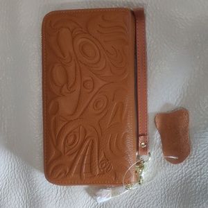 Leather Wallet with Indigenous 'Wolf' design by Joe Wilson, Coast Salish